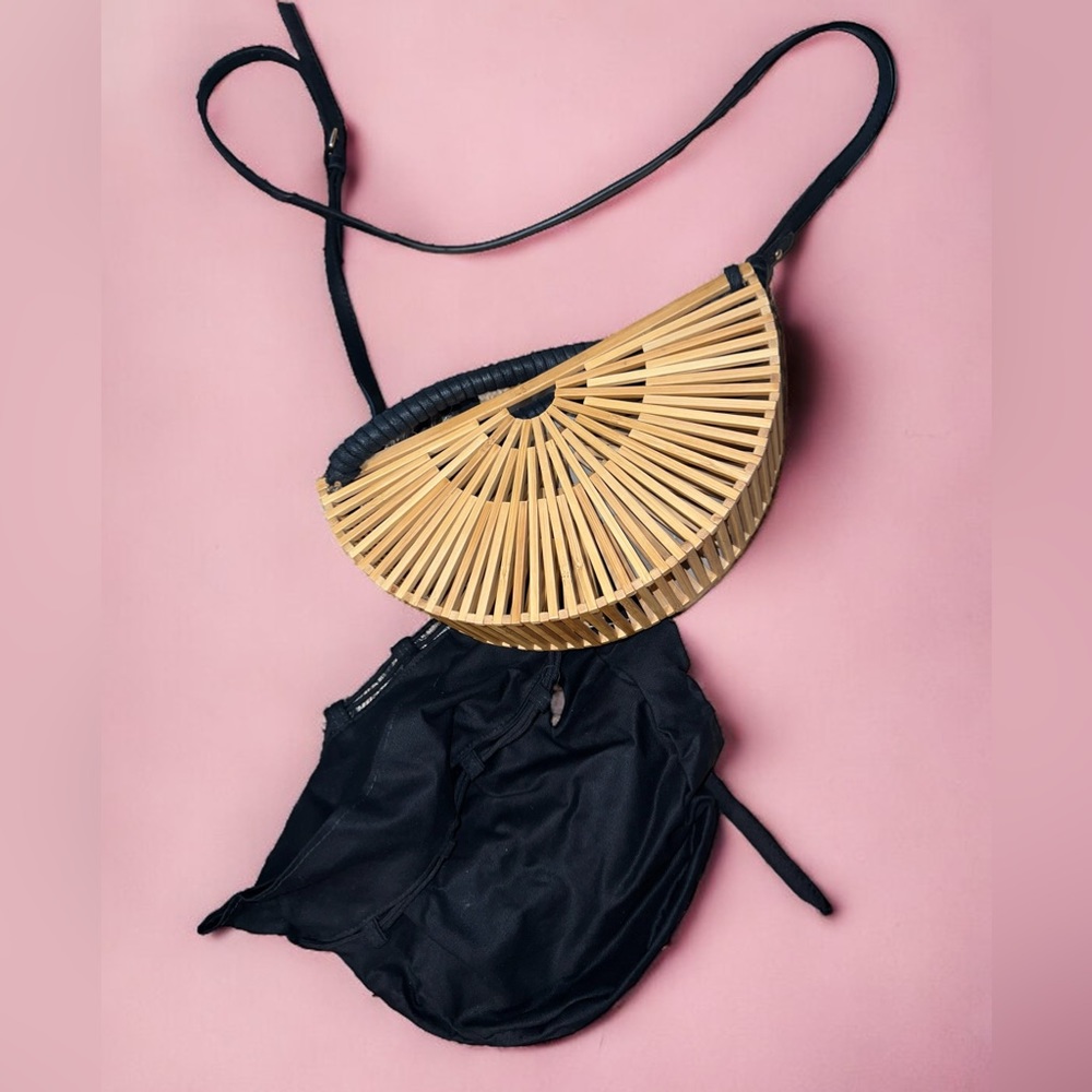 Half round Bamboo Wood Hollow Shoulder bag